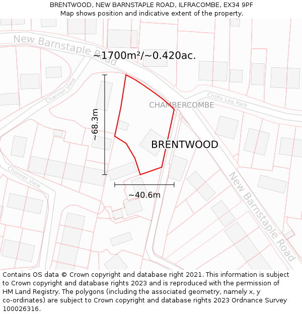 BRENTWOOD, NEW BARNSTAPLE ROAD, ILFRACOMBE, EX34 9PF: Plot and title map