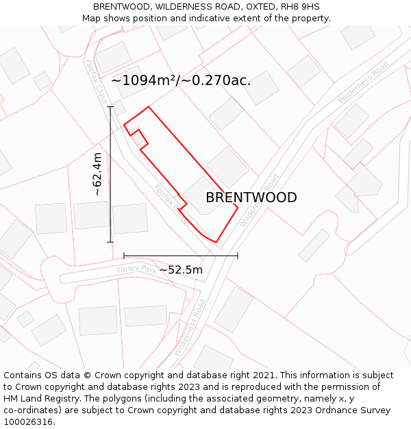 BRENTWOOD, WILDERNESS ROAD, OXTED, RH8 9HS: Plot and title map