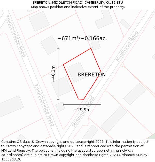 BRERETON, MIDDLETON ROAD, CAMBERLEY, GU15 3TU: Plot and title map