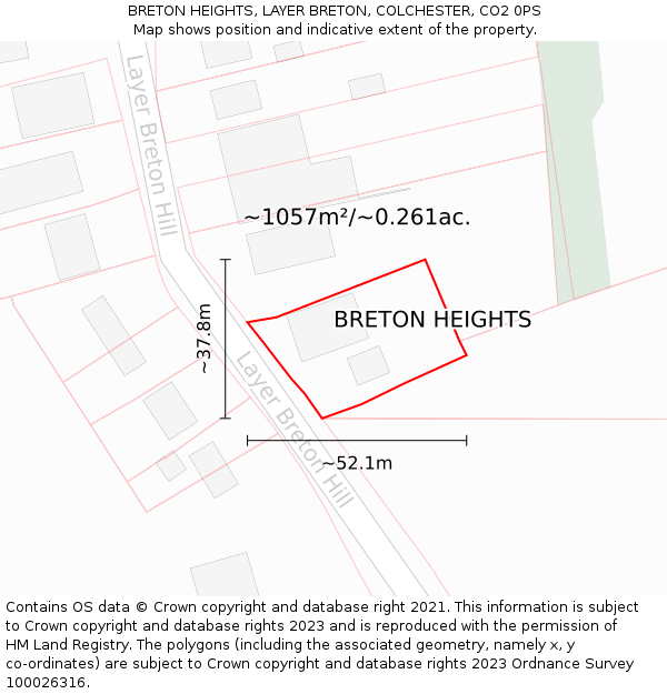 BRETON HEIGHTS, LAYER BRETON, COLCHESTER, CO2 0PS: Plot and title map