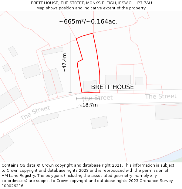 BRETT HOUSE, THE STREET, MONKS ELEIGH, IPSWICH, IP7 7AU: Plot and title map