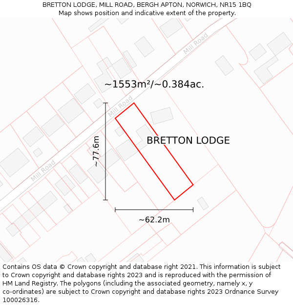 BRETTON LODGE, MILL ROAD, BERGH APTON, NORWICH, NR15 1BQ: Plot and title map