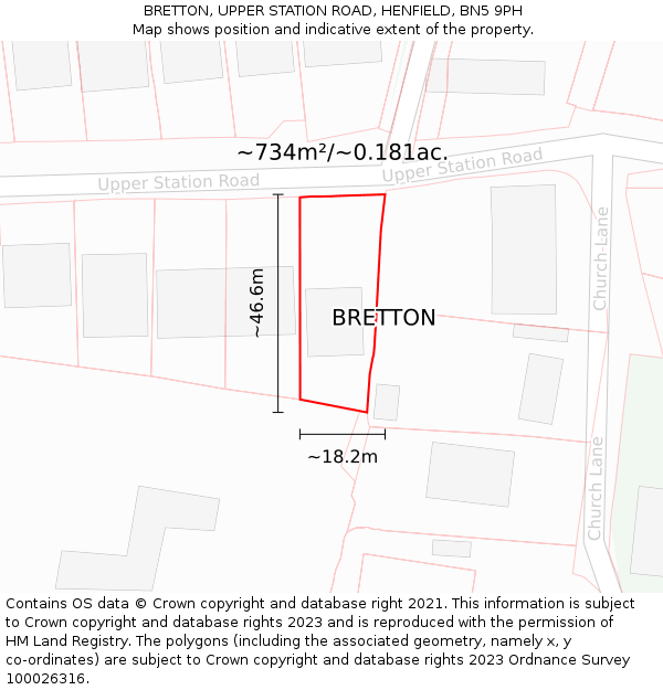 BRETTON, UPPER STATION ROAD, HENFIELD, BN5 9PH: Plot and title map