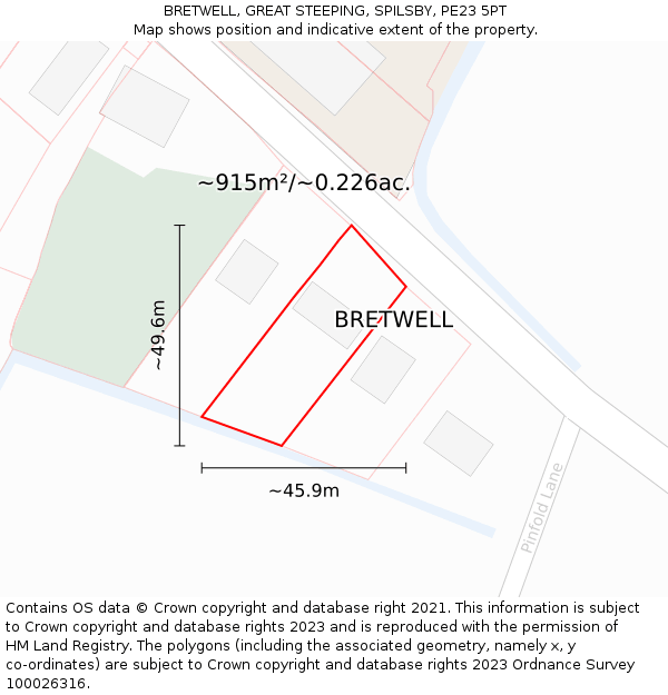 BRETWELL, GREAT STEEPING, SPILSBY, PE23 5PT: Plot and title map