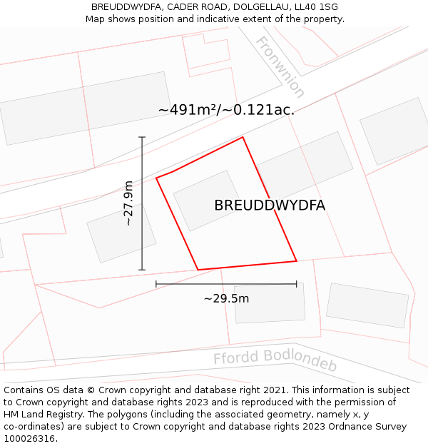 BREUDDWYDFA, CADER ROAD, DOLGELLAU, LL40 1SG: Plot and title map