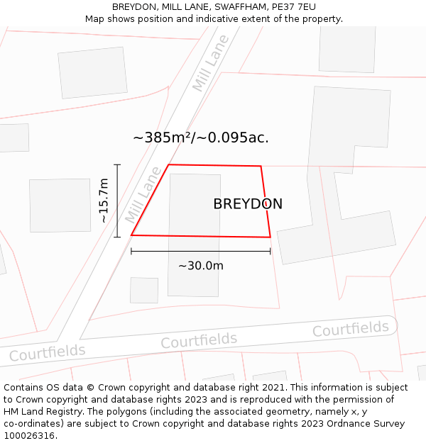 BREYDON, MILL LANE, SWAFFHAM, PE37 7EU: Plot and title map