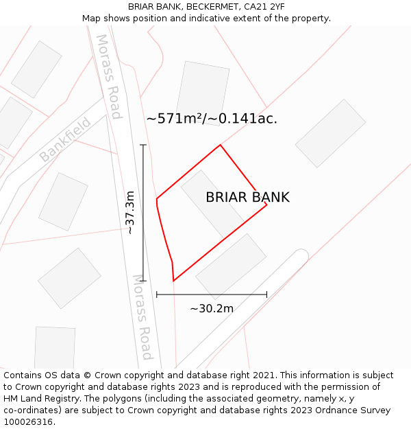 BRIAR BANK, BECKERMET, CA21 2YF: Plot and title map
