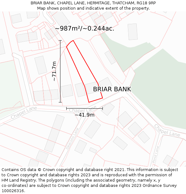 BRIAR BANK, CHAPEL LANE, HERMITAGE, THATCHAM, RG18 9RP: Plot and title map