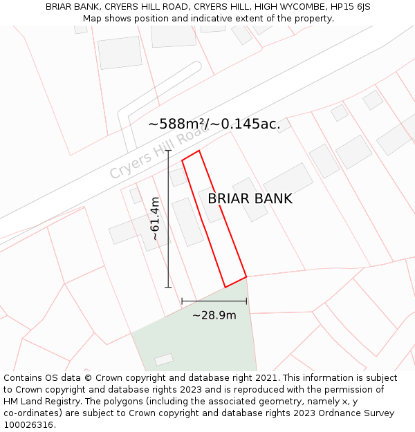 BRIAR BANK, CRYERS HILL ROAD, CRYERS HILL, HIGH WYCOMBE, HP15 6JS: Plot and title map