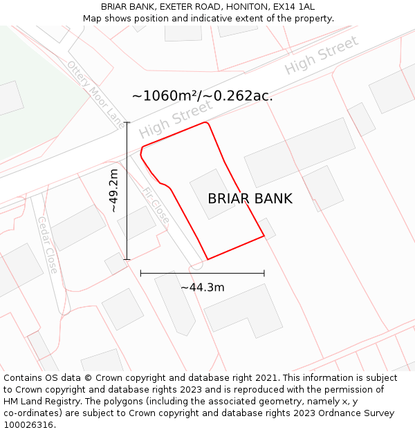 BRIAR BANK, EXETER ROAD, HONITON, EX14 1AL: Plot and title map