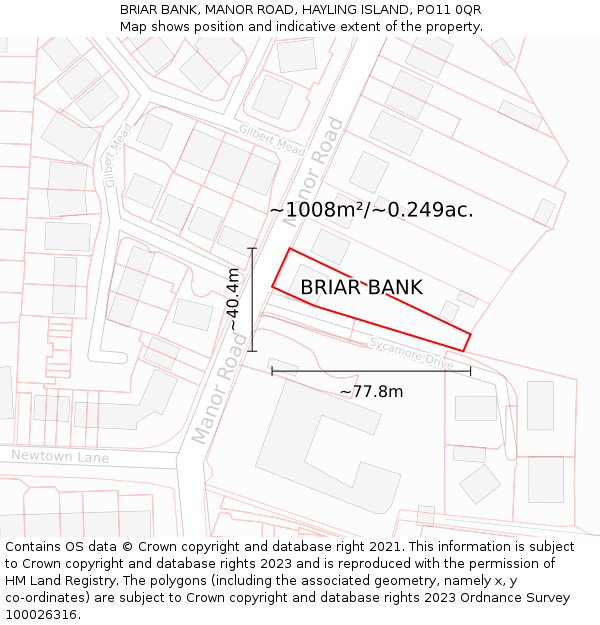 BRIAR BANK, MANOR ROAD, HAYLING ISLAND, PO11 0QR: Plot and title map