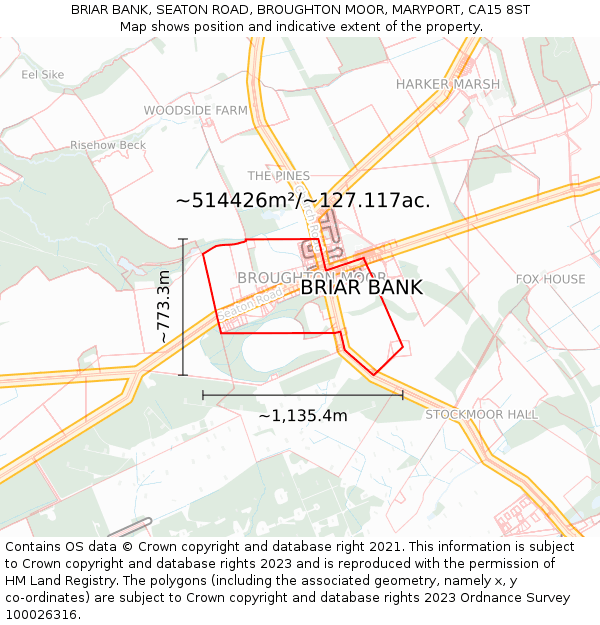 BRIAR BANK, SEATON ROAD, BROUGHTON MOOR, MARYPORT, CA15 8ST: Plot and title map