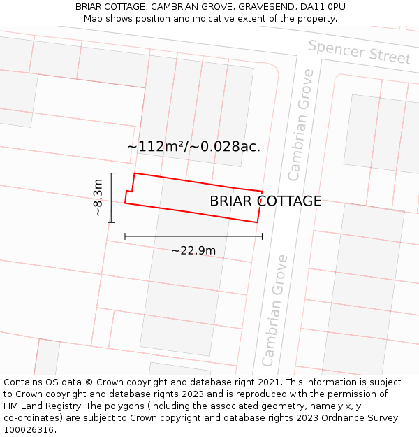 BRIAR COTTAGE, CAMBRIAN GROVE, GRAVESEND, DA11 0PU: Plot and title map
