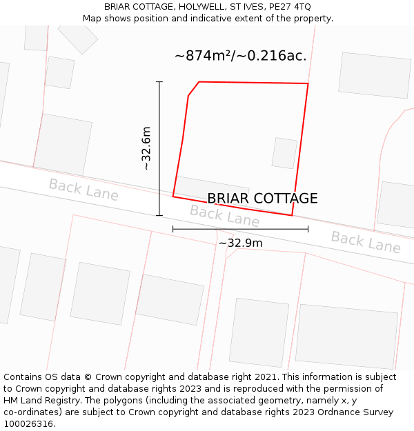 BRIAR COTTAGE, HOLYWELL, ST IVES, PE27 4TQ: Plot and title map