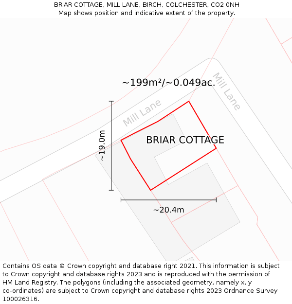 BRIAR COTTAGE, MILL LANE, BIRCH, COLCHESTER, CO2 0NH: Plot and title map