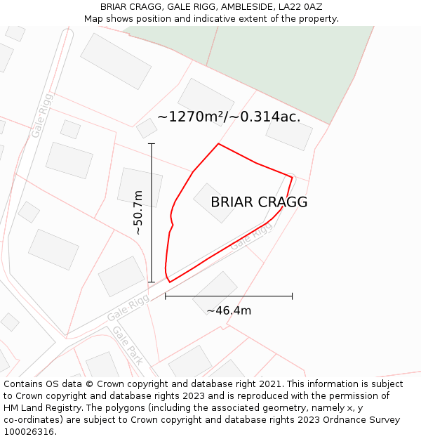 BRIAR CRAGG, GALE RIGG, AMBLESIDE, LA22 0AZ: Plot and title map