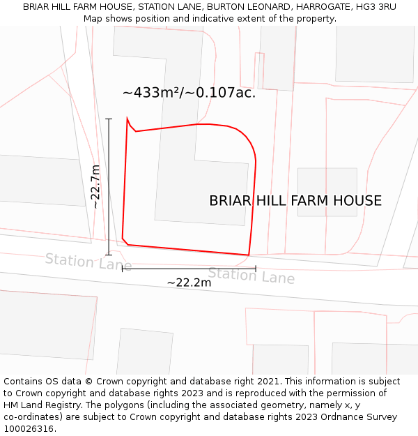 BRIAR HILL FARM HOUSE, STATION LANE, BURTON LEONARD, HARROGATE, HG3 3RU: Plot and title map