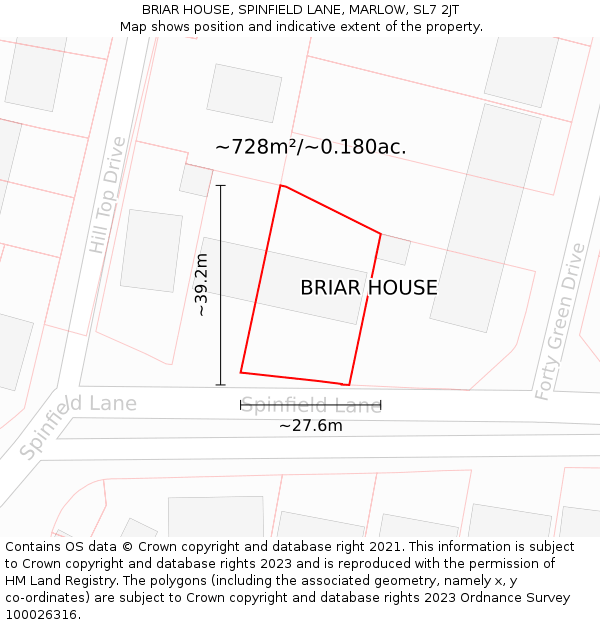 BRIAR HOUSE, SPINFIELD LANE, MARLOW, SL7 2JT: Plot and title map