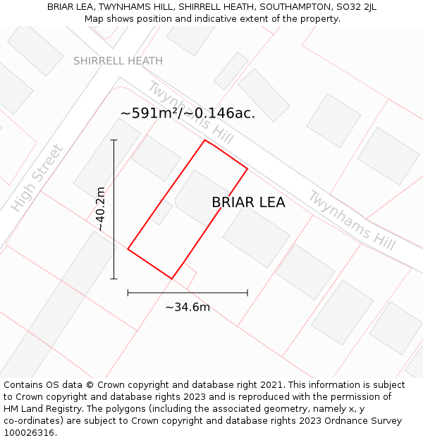 BRIAR LEA, TWYNHAMS HILL, SHIRRELL HEATH, SOUTHAMPTON, SO32 2JL: Plot and title map