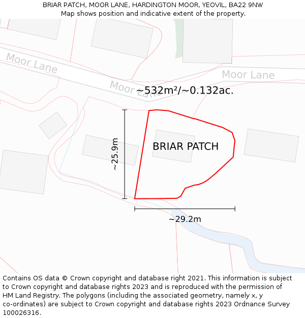 BRIAR PATCH, MOOR LANE, HARDINGTON MOOR, YEOVIL, BA22 9NW: Plot and title map