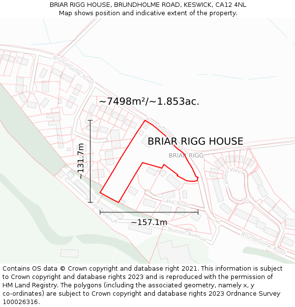 BRIAR RIGG HOUSE, BRUNDHOLME ROAD, KESWICK, CA12 4NL: Plot and title map