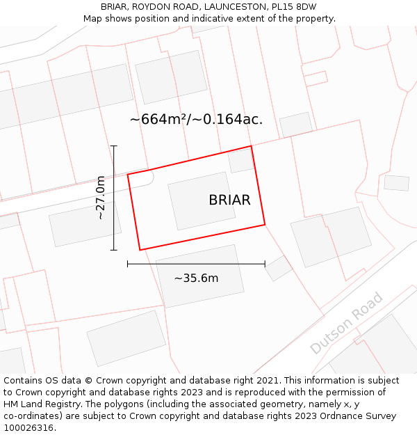 BRIAR, ROYDON ROAD, LAUNCESTON, PL15 8DW: Plot and title map