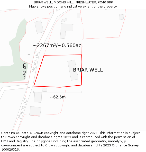 BRIAR WELL, MOONS HILL, FRESHWATER, PO40 9RP: Plot and title map