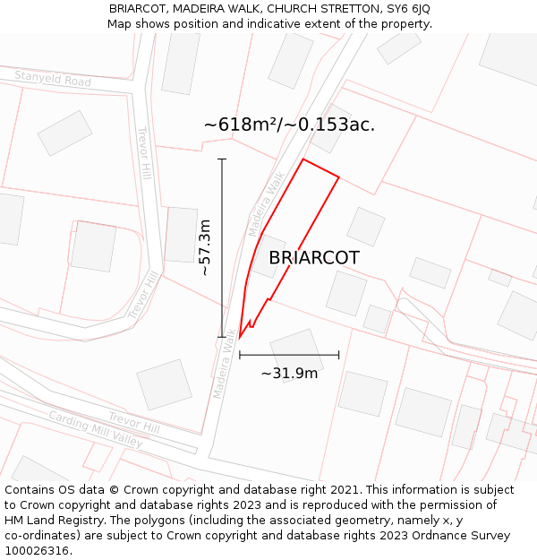 BRIARCOT, MADEIRA WALK, CHURCH STRETTON, SY6 6JQ: Plot and title map