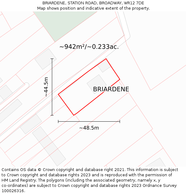 BRIARDENE, STATION ROAD, BROADWAY, WR12 7DE: Plot and title map