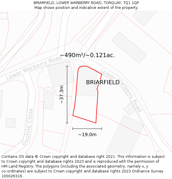 BRIARFIELD, LOWER WARBERRY ROAD, TORQUAY, TQ1 1QP: Plot and title map