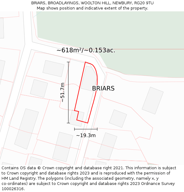 BRIARS, BROADLAYINGS, WOOLTON HILL, NEWBURY, RG20 9TU: Plot and title map