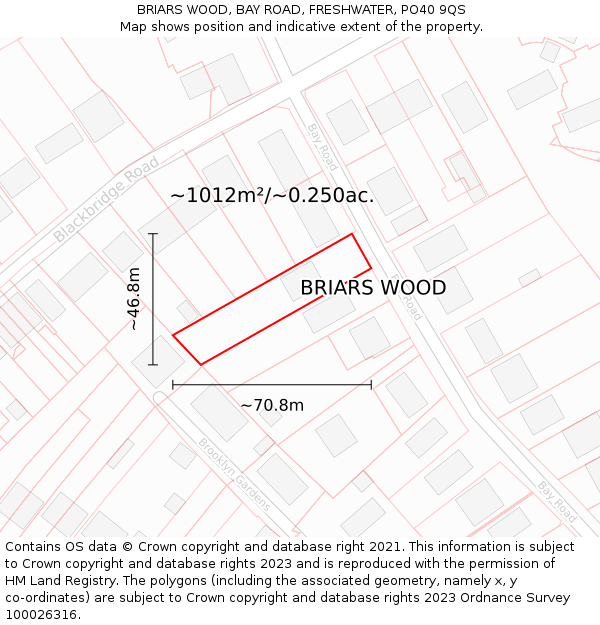 BRIARS WOOD, BAY ROAD, FRESHWATER, PO40 9QS: Plot and title map