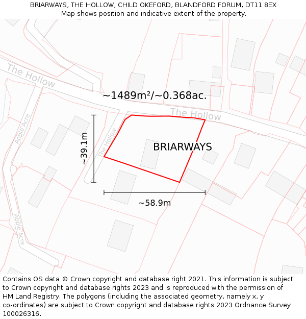 BRIARWAYS, THE HOLLOW, CHILD OKEFORD, BLANDFORD FORUM, DT11 8EX: Plot and title map