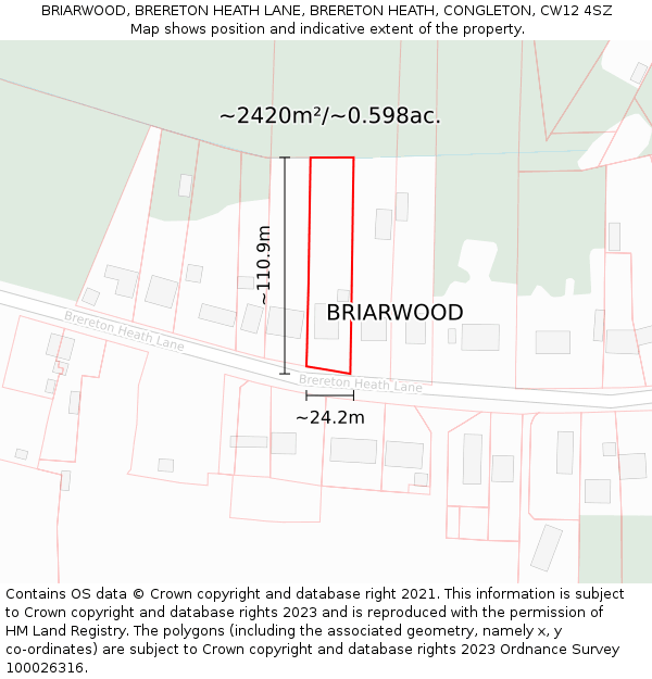 BRIARWOOD, BRERETON HEATH LANE, BRERETON HEATH, CONGLETON, CW12 4SZ: Plot and title map