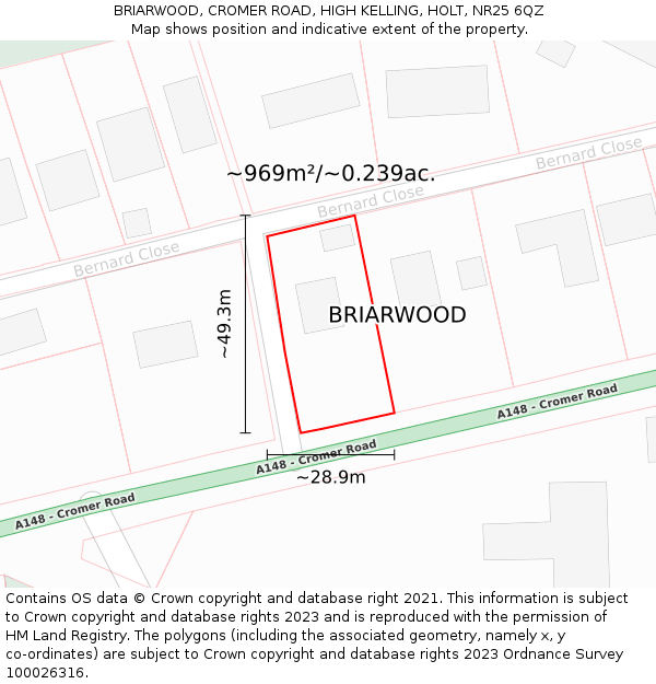 BRIARWOOD, CROMER ROAD, HIGH KELLING, HOLT, NR25 6QZ: Plot and title map