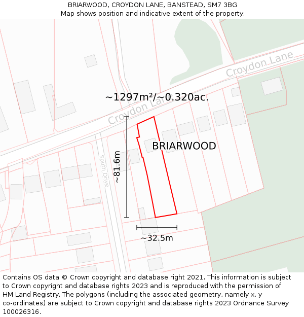 BRIARWOOD, CROYDON LANE, BANSTEAD, SM7 3BG: Plot and title map