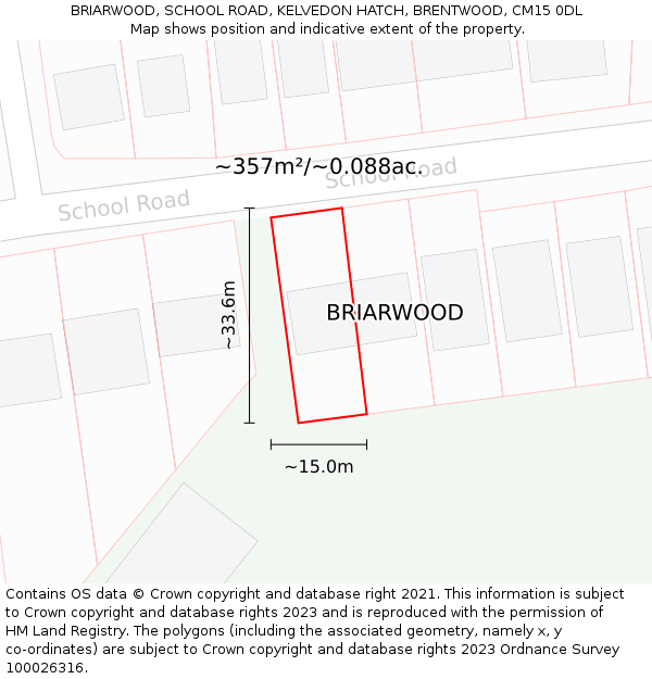 BRIARWOOD, SCHOOL ROAD, KELVEDON HATCH, BRENTWOOD, CM15 0DL: Plot and title map