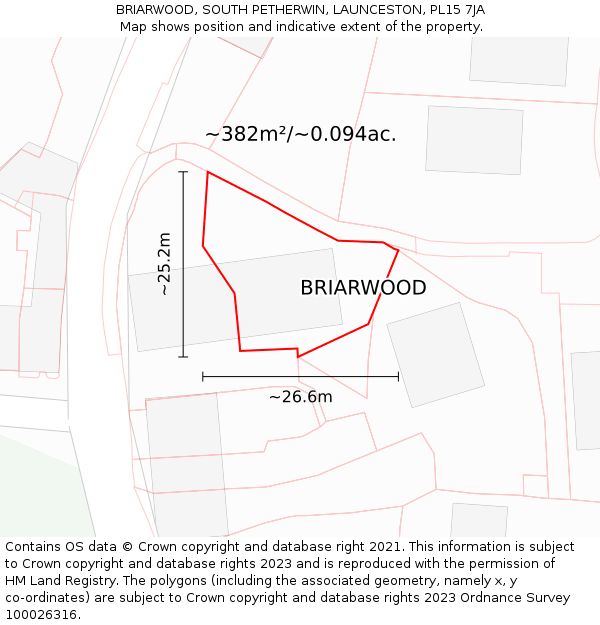 BRIARWOOD, SOUTH PETHERWIN, LAUNCESTON, PL15 7JA: Plot and title map