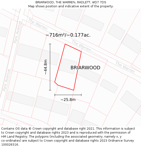 BRIARWOOD, THE WARREN, RADLETT, WD7 7DS: Plot and title map