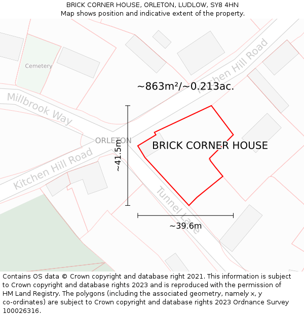 BRICK CORNER HOUSE, ORLETON, LUDLOW, SY8 4HN: Plot and title map