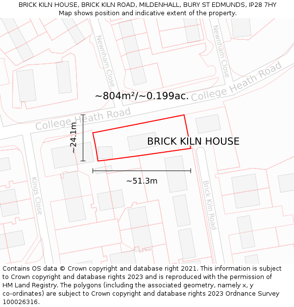 BRICK KILN HOUSE, BRICK KILN ROAD, MILDENHALL, BURY ST EDMUNDS, IP28 7HY: Plot and title map