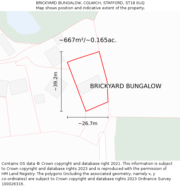 BRICKYARD BUNGALOW, COLWICH, STAFFORD, ST18 0UQ: Plot and title map