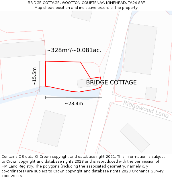 BRIDGE COTTAGE, WOOTTON COURTENAY, MINEHEAD, TA24 8RE: Plot and title map