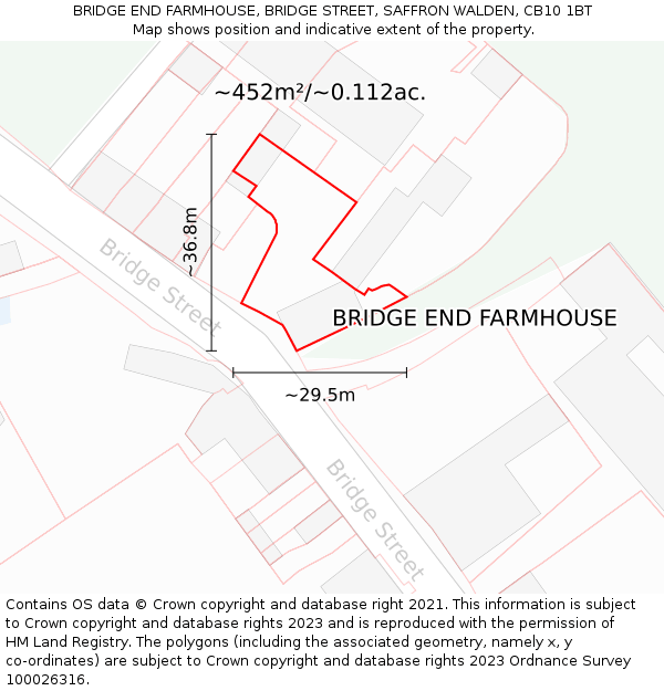 BRIDGE END FARMHOUSE, BRIDGE STREET, SAFFRON WALDEN, CB10 1BT: Plot and title map