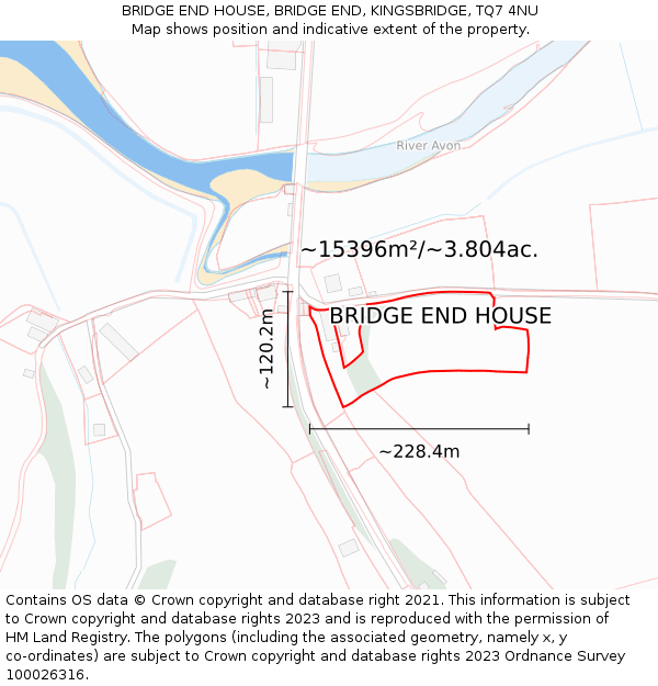 BRIDGE END HOUSE, BRIDGE END, KINGSBRIDGE, TQ7 4NU: Plot and title map