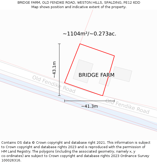 BRIDGE FARM, OLD FENDIKE ROAD, WESTON HILLS, SPALDING, PE12 6DD: Plot and title map