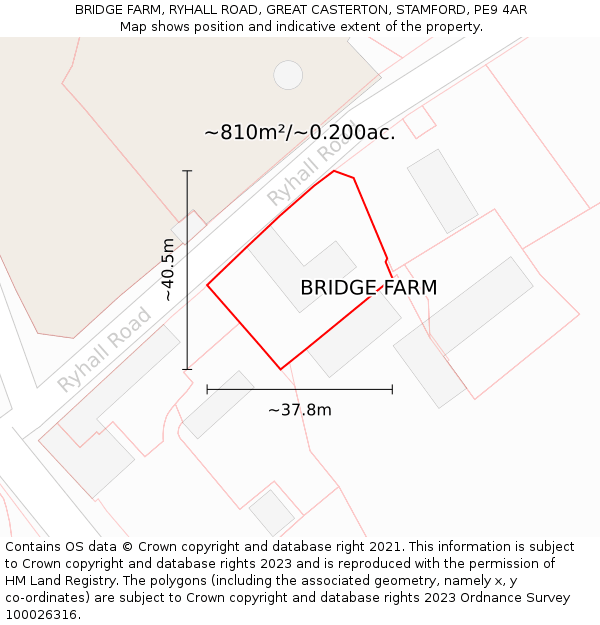 BRIDGE FARM, RYHALL ROAD, GREAT CASTERTON, STAMFORD, PE9 4AR: Plot and title map