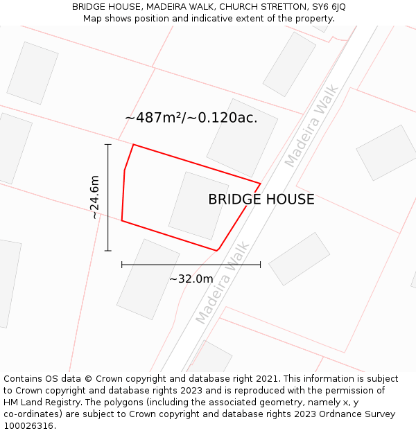BRIDGE HOUSE, MADEIRA WALK, CHURCH STRETTON, SY6 6JQ: Plot and title map