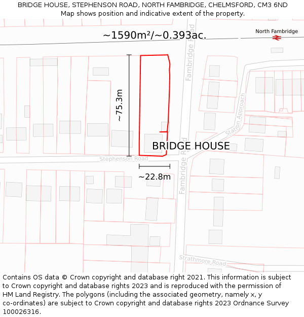 BRIDGE HOUSE, STEPHENSON ROAD, NORTH FAMBRIDGE, CHELMSFORD, CM3 6ND: Plot and title map