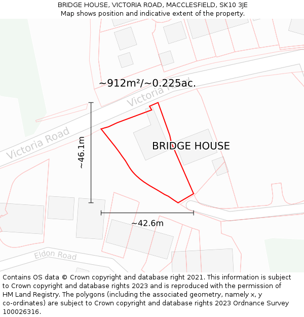 BRIDGE HOUSE, VICTORIA ROAD, MACCLESFIELD, SK10 3JE: Plot and title map
